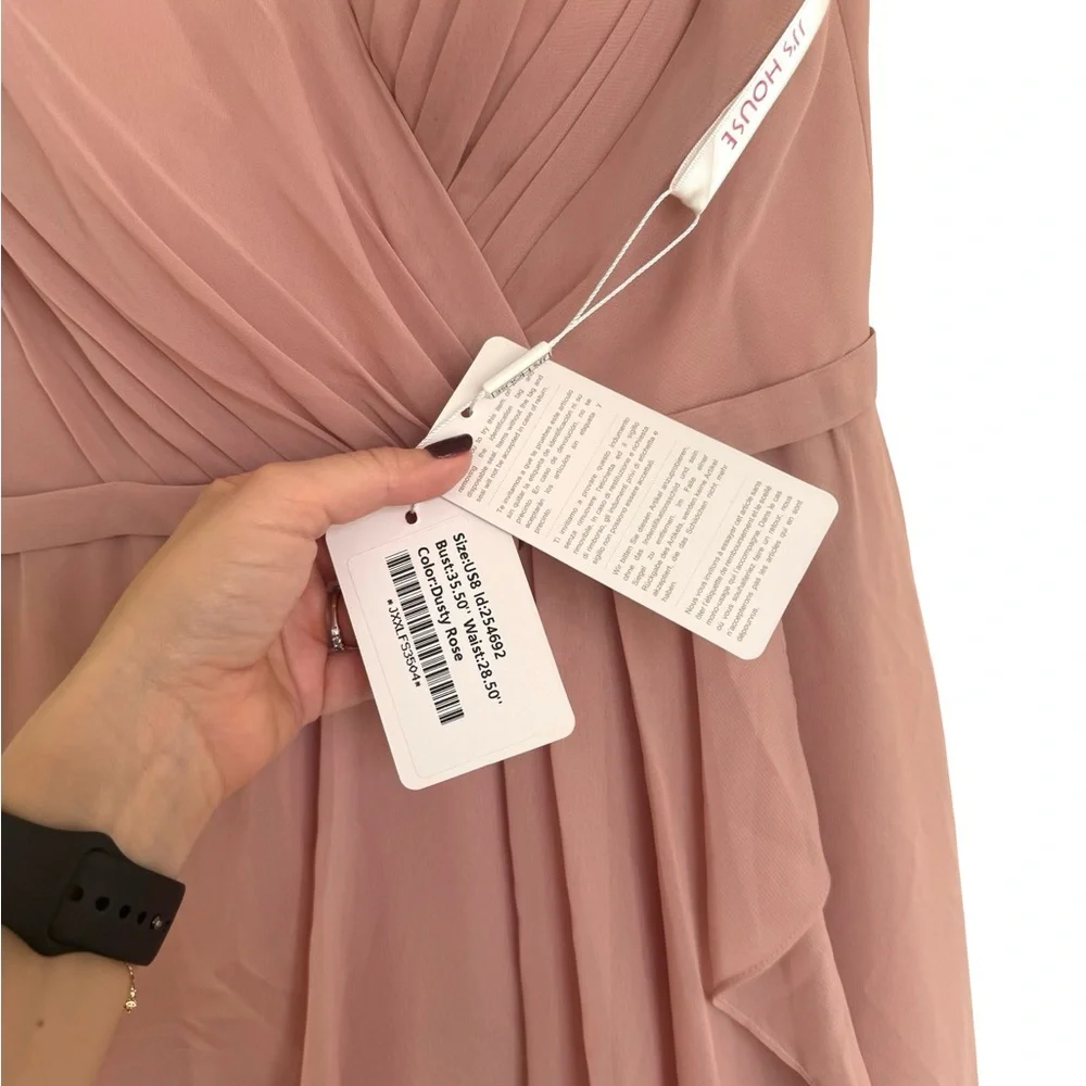 JJ’s House A-line V-Neck Asymmetrical Chiffon Bridesmaid Dress Dusty Rose Pink 8